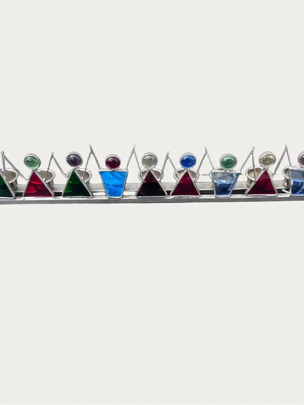 Hanukkah Menorah Colorful Stained Glass Candle Holder